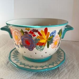 Pioneer Woman Ceramic Strainer Kitchen Stoneware Floral Design 7" Drip Plate